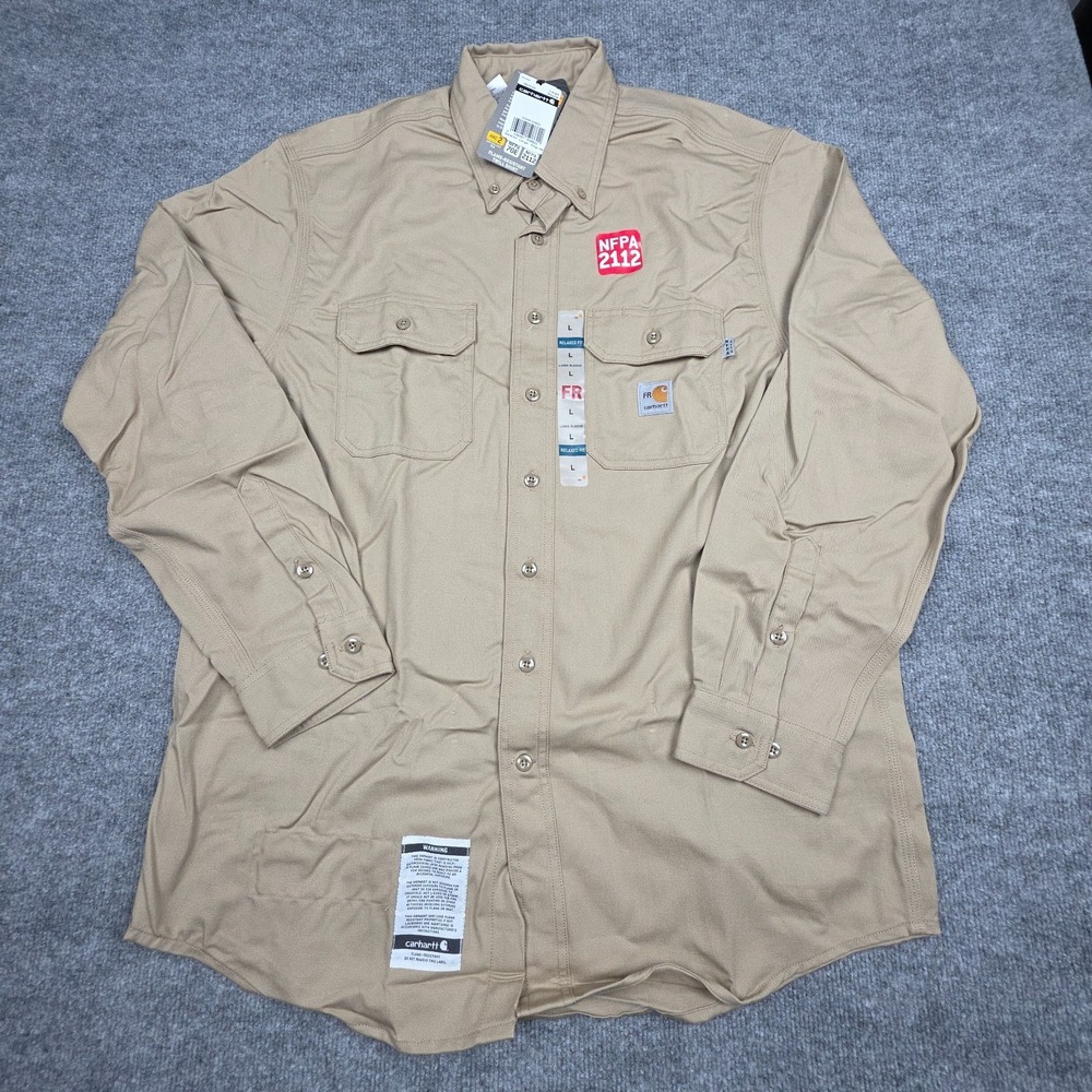 CARHARTT Khaki Flame-Resistant Collared Shirt Large Khaki FRS160-KHI NWT